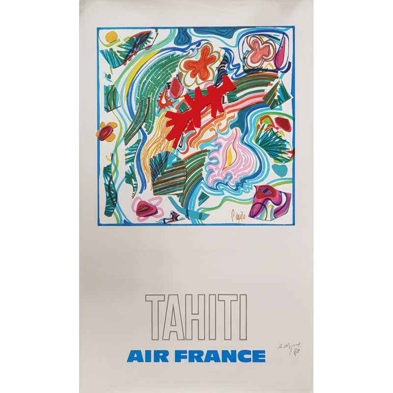 Affiche ancienne originale Air France TAHITI PAGES Raymond