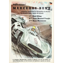Affiche ancienne originale Triple Victoire Mercedes Benz Hans LISKA