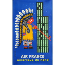 Affiche ancienne originale Air France Amérique du Nord Jean COLIN