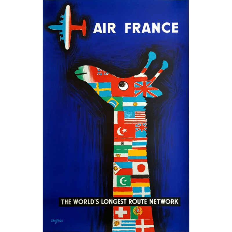 Original vintage poster Air France The world's longest route network SAVIGNAC