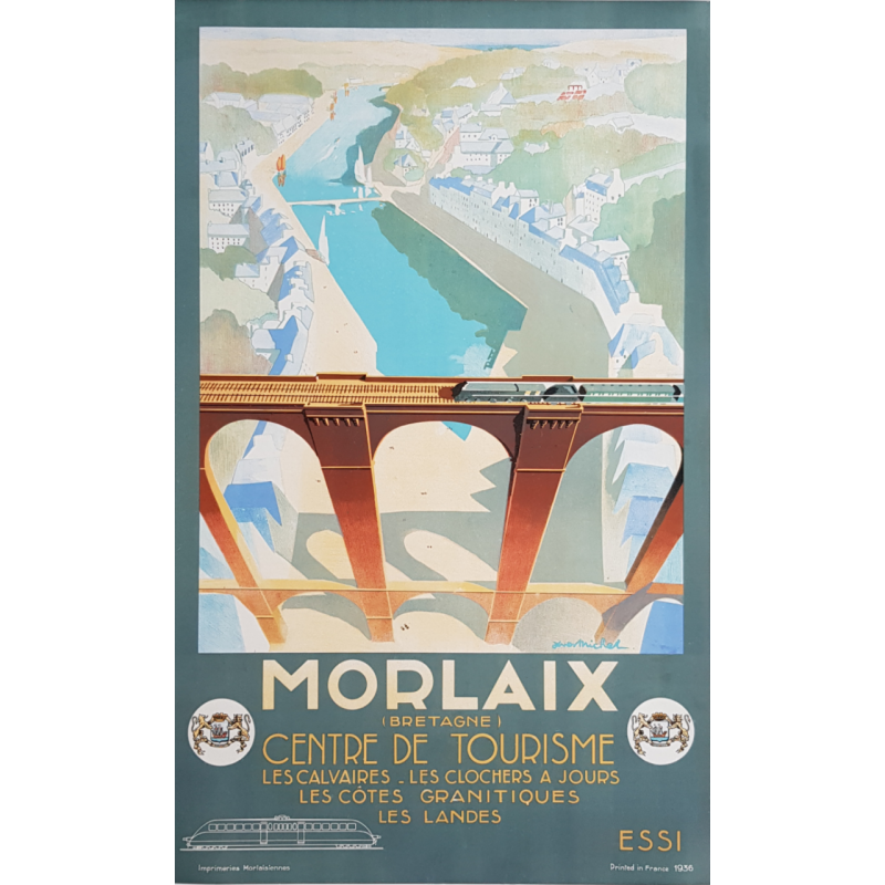 Affiche ancienne originale MORLAIX Centre de tourisme MICHEL