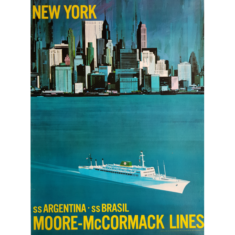 Affiche ancienne originale New-York Moore McCormack Lines