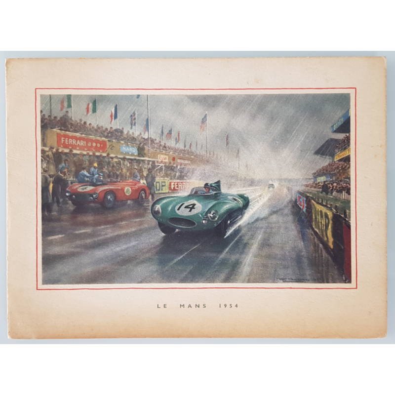 Original vintage card Jaguar Drivers Club 24 heures mans 1954