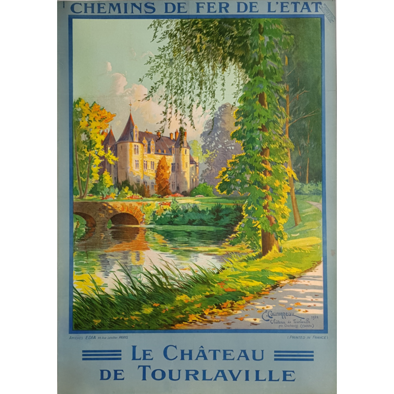 Affiche ancienne originale Château de TOURLAVILLE CHERBOURG Bretagne
