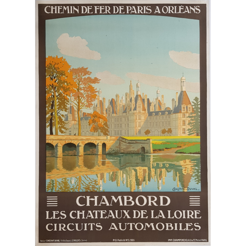 Affiche ancienne originale Château de CHAMBORD CONTANT-DUVAL
