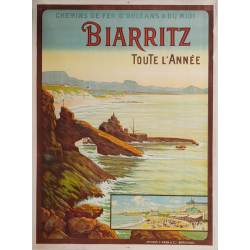 Affiche ancienne originale Biarritz Toute l'année DUMOULIN