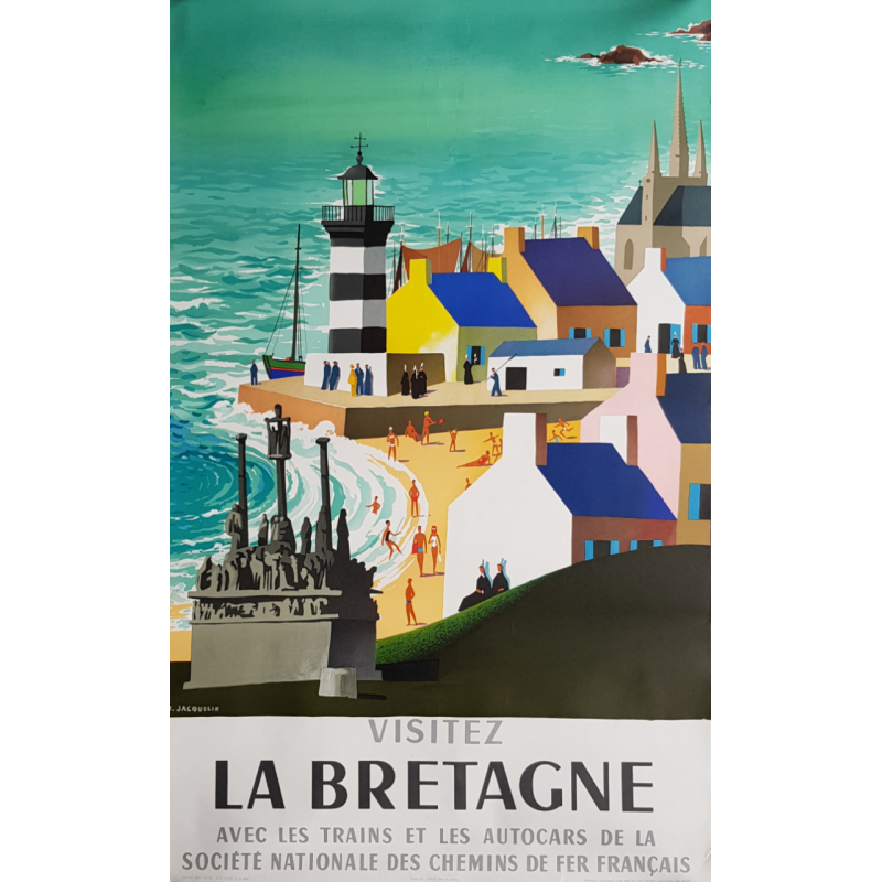Affiche ancienne originale Visitez la Bretagne SNCF JACQUELIN