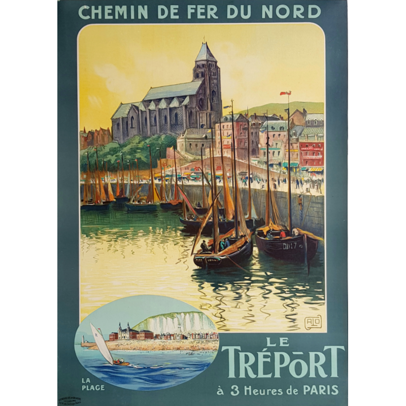 Affiche ancienne originale Le Tréport Chemin de Fer du Nord ALO