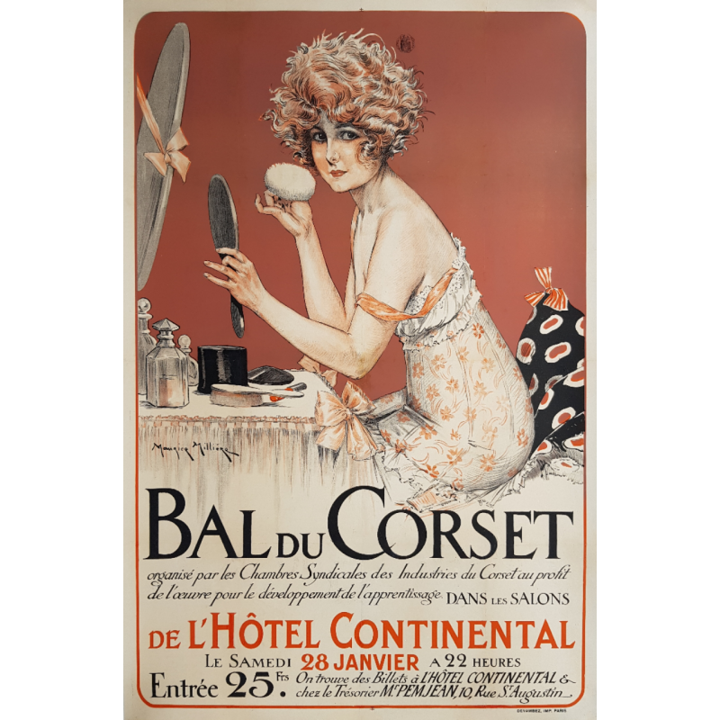 Original vintage poster Bal du Corset Hotel intercontinental MILLIERE