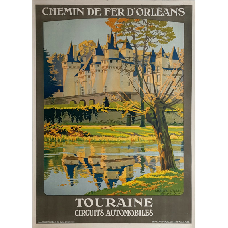 Affiche ancienne originale Touraine Château d'USSÉ CONTANT-DUVAL