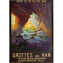 Affiche ancienne originale Grottes de Han Belgique Julien LACAZE