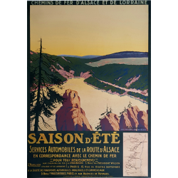 Affiche ancienne originale Saison d'été Les Vosges Lace Lac Blanc Geo DORIVAL