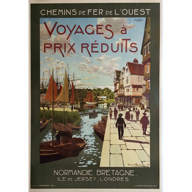 Original vintage poster Normandie, Bretagne, Ile de Jersey, Chemin de fer de l'ouest