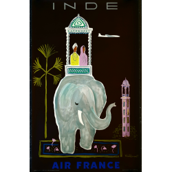 Affiche ancienne originale Air France India 1956 VILLEMOT