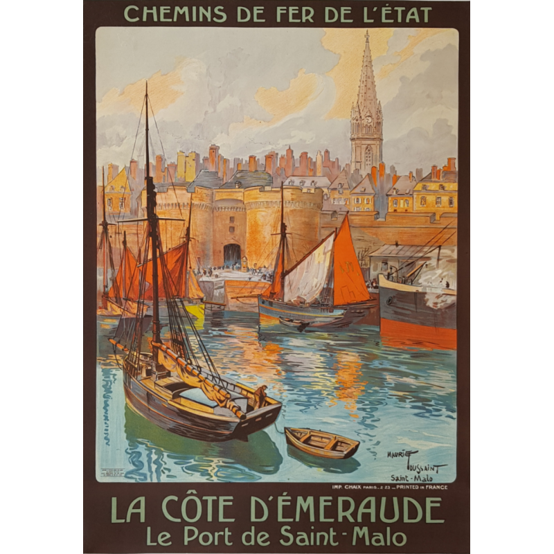 Affiche ancienne originale Saint-Malo La Côte d'Emeraude Maurice TOUSSAINT