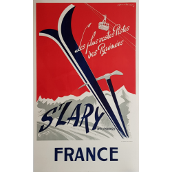 Affiche ancienne originale ski sport d'hiver Saint Lary Pyrénées
