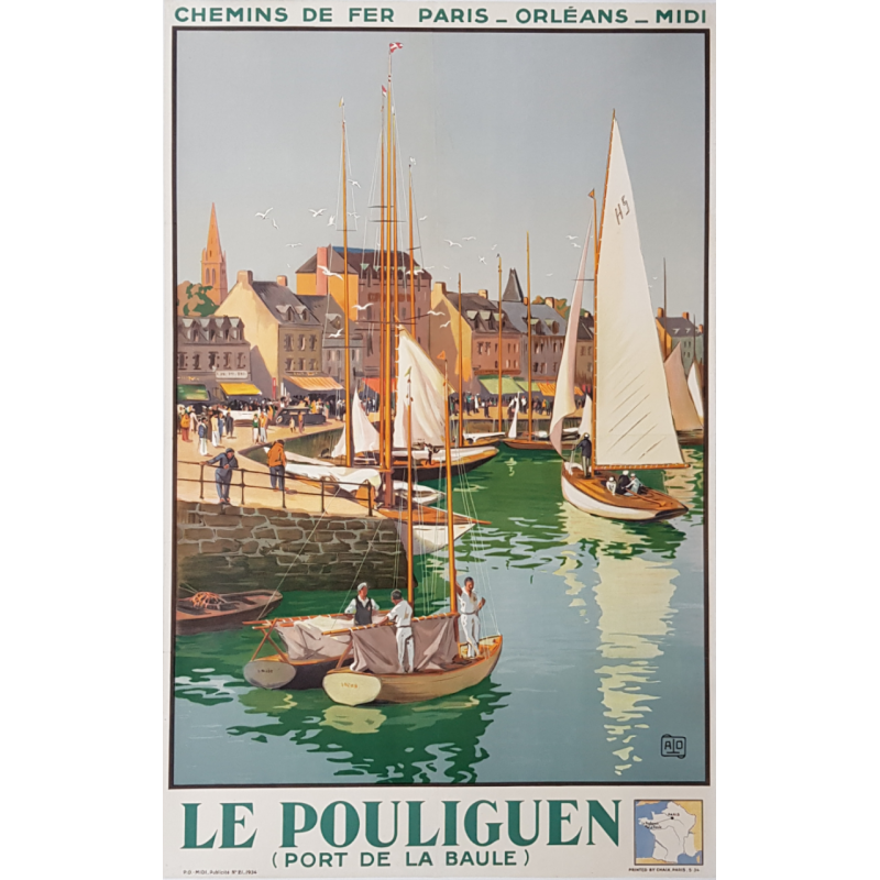 Affiche ancienne originale Le Pouliguen Port de La Baule ALO