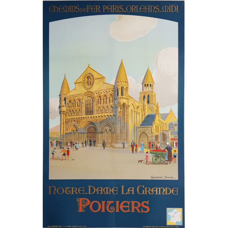Affiche ancienne originale POITIERS Notre Dame La Grande CONSTANT DUVAL