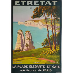 Original vintage poster golf tennis casino Etretat Charles HALLE