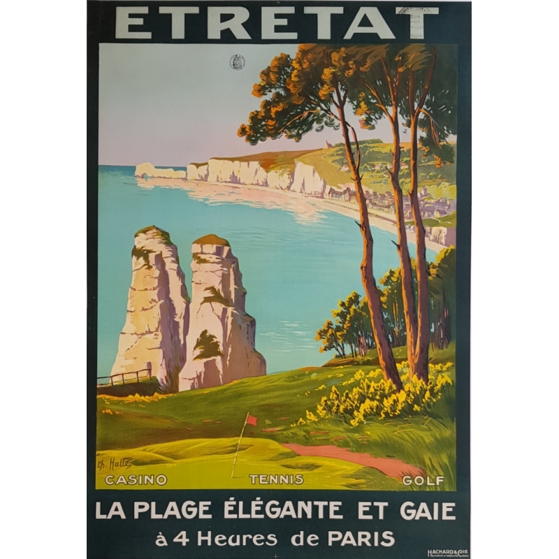Affiche ancienne originale golf tennis casino Etretat Charles HALLÉ