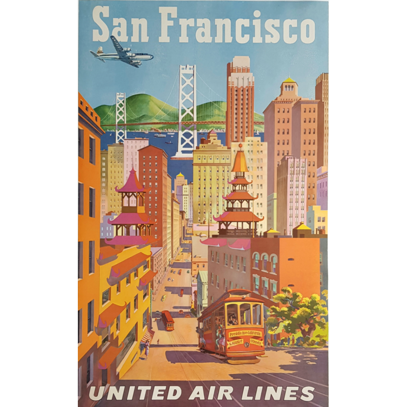 New York United Airlines Vintage Travel Tourism Poster Print