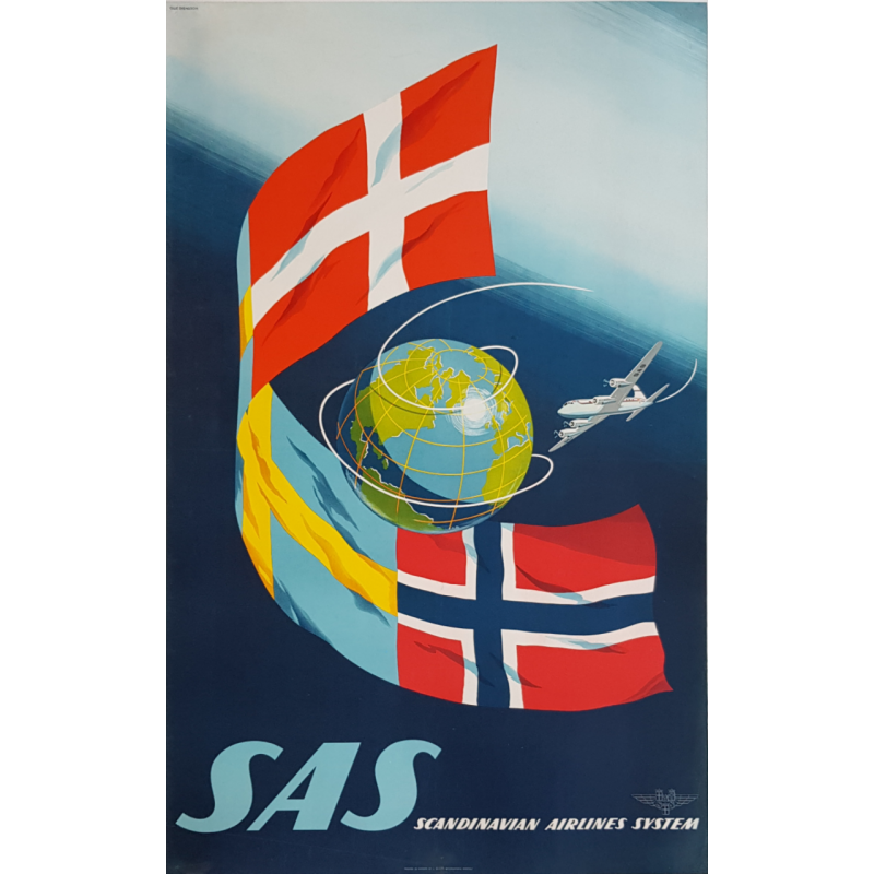 Affiche ancienne originale SAS Scandinavian Airlines System SVENSSON