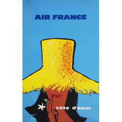 Affiche ancienne originale Air France Côte d'Azur GRUAU