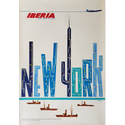 Affiche ancienne originale Ibéria New York Lineas aereas de Espana