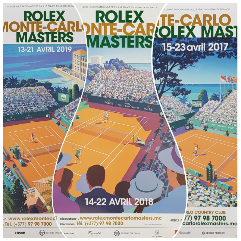 Lot de 3 Affiches originales Tennis Monte-Carlo Rolex Master 2017 2018 2019