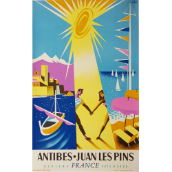 Affiche ancienne originale Antibes Juan Les Pins Roland HUGON