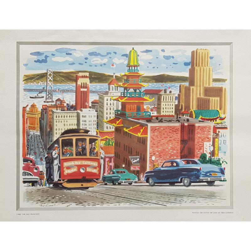 Affiche ancienne Cable Car Golden Gate San Francisco LUDEKENS