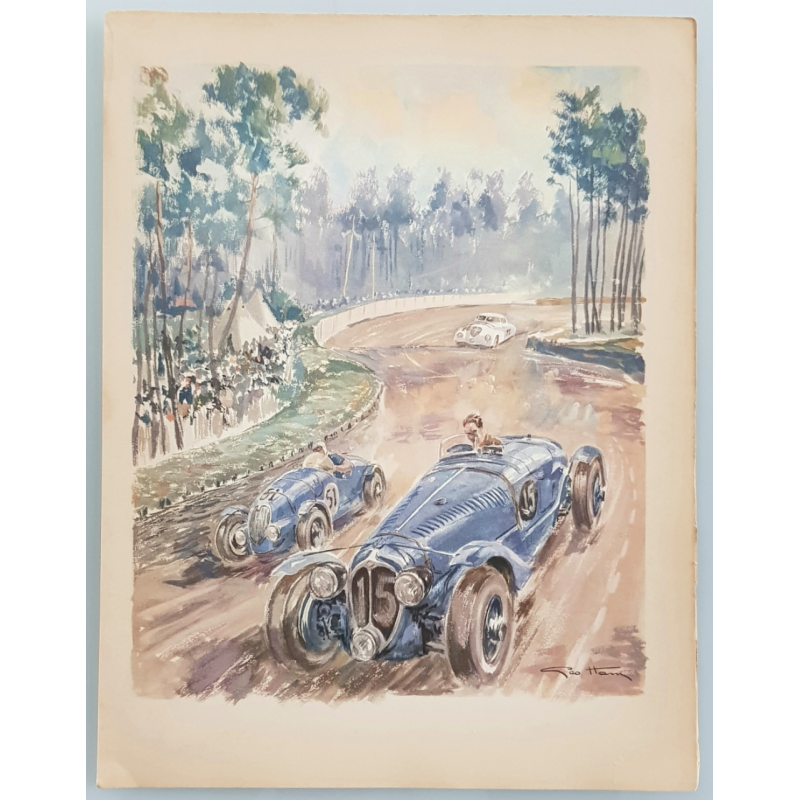 Original vintage lithography 24 heures mans Delahaye Simca 1938 GEO HAM