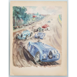 Original vintage lithography 24 heures mans Bugatti Delage 1939 GEO HAM