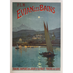 Affiche ancienne originale Evian Les Bains PLM Louis TAUZIN