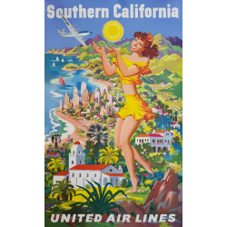 Vintage poster United Airlines Southern California Joseph FEHER