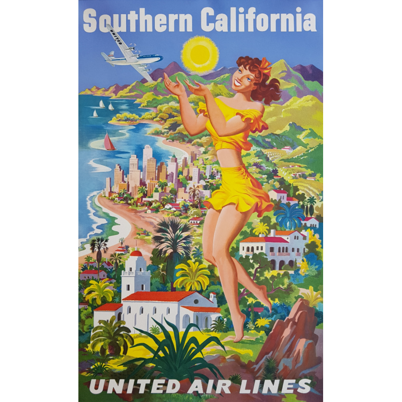 Affiche originale United Airlines Southern California Joseph FEHER