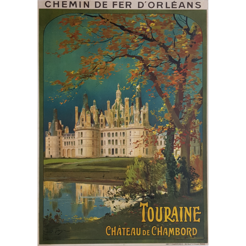 Affiche ancienne originale Touraine Château de CHAMBORD Louis TAUZIN