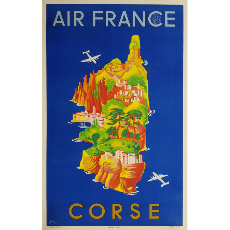 Original vintage poster Air France Corse 1949 Lucien BOUCHER