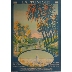 Affiche ancienne originale La Tunisie Souks Mosquee Kairouan CONSTANT DUVAL