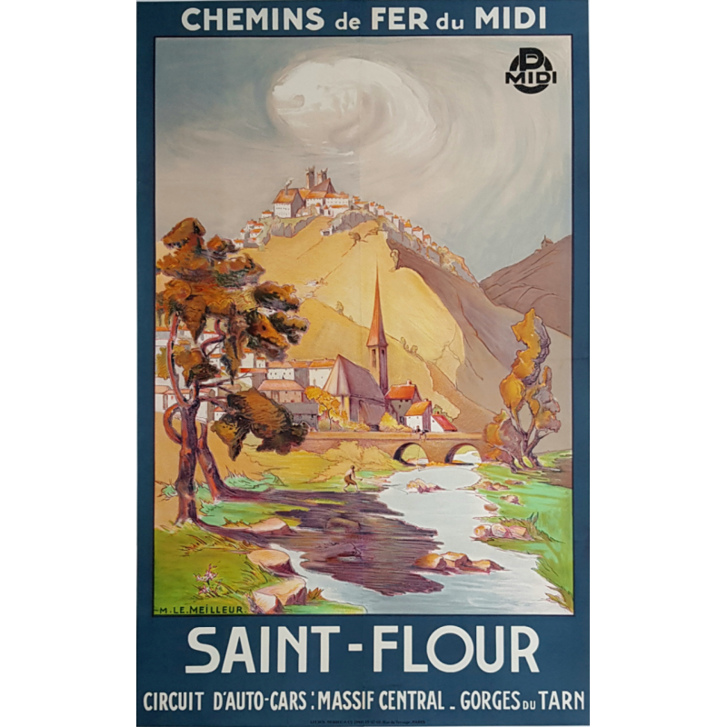 Affiche ancienne originale Saint Flour Chemin fer Midi LE MEILLEUR