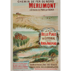 Affiche ancienne originale chemin fer Nord Merlimont NOGARO