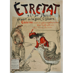 Affiche ancienne originale Etretat Casino Club de lawn tennis GANGAND