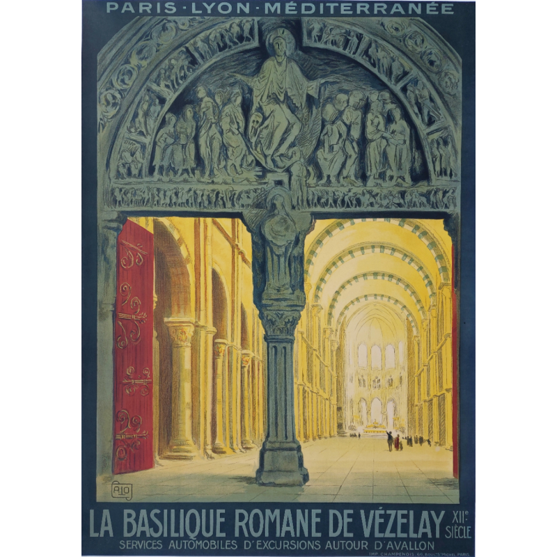 Affiche ancienne originale PLM Basilique Romaine Vézelay ALO