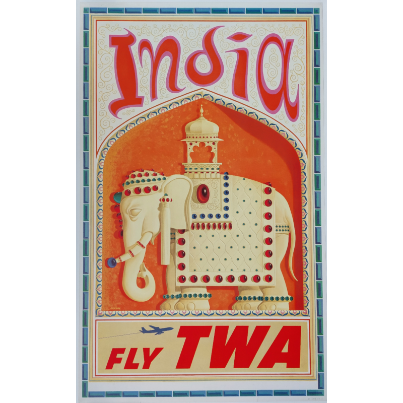 Original vintage travel poster TWA Fly TWA India 1960s David Klein