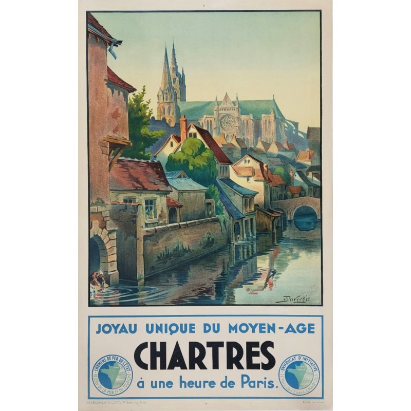 Affiche ancienne originale Chartres joyau unique du Moyen-Age DUVEROIE