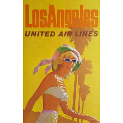 Affiche ancienne originale United Airlines Los Angeles Stan GALLI