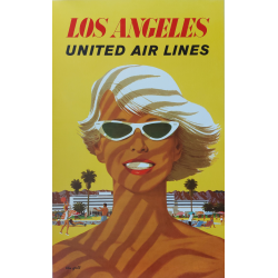 Affiche ancienne originale Los Angeles United Airlines Stan GALLI