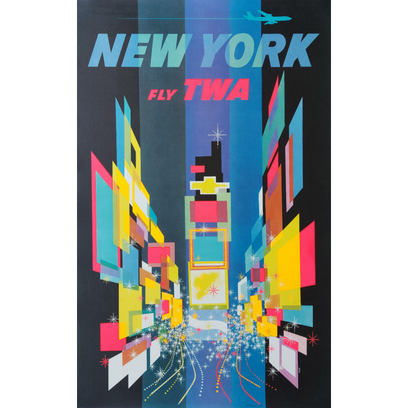 Affiche ancienne originale TWA New York 1960s David Klein