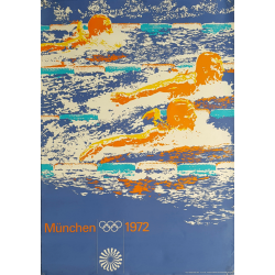 Affiche ancienne originale Jeux olympiques natation Munich 1972