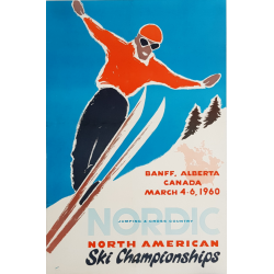 Affiche ancienne originale North American Ski Championships Alberta Canada